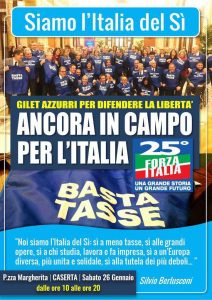 Caserta. Sabato 26 Forza Italia in Piazza Margherita: "Giù le mani dall'Italia che lavora e che produce”